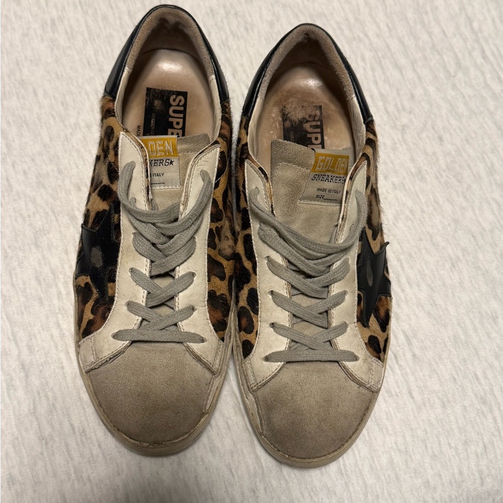 Golden Goose Beige and Leopard Sneakers